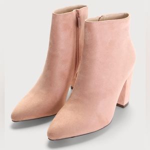 Brand new Ottava Light Nude Suede High Heel Booties from Lulus